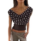 PIMUXISE Women Off Shoulder Tops Asymmetrical Boat Neck Sleeveless Backless Y2K Polka Dot Tank Top Going Out Crop Shirts