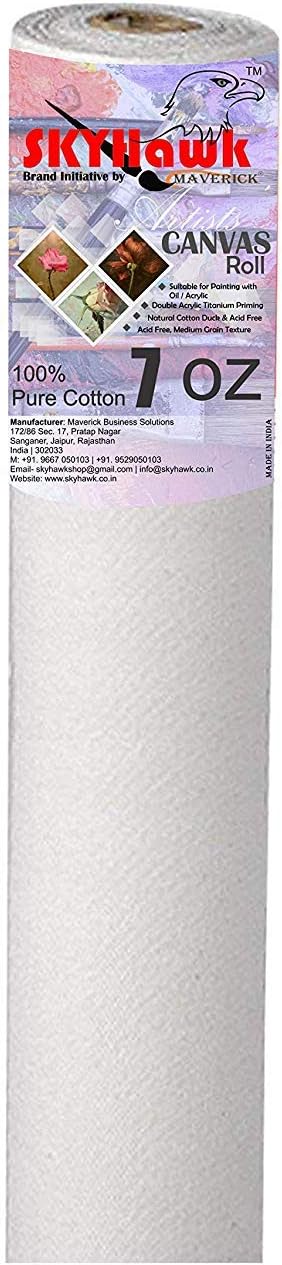 SKYHawk White Medium Grain Artist Canvas Roll 20 inche x 5 Meter (7 oz)