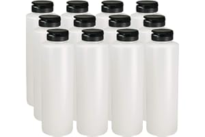 Pinnacle Mercantile Condiment Squeeze Bottles with Flip Top Hinged Black Cap 16 oz Set of 12 (Perfect for Condiments, Sauces, Dressings, BBQ, Ketchup) Made USA