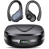 Ear buds Wireless Earbuds Bluetooth 5.3 Headphones 60hrs Playtime with Digital Display Sports Wireless Headphones with Earhook Deep Bass IPX7 Waterproof Over-Ear Earbuds for Android iOS Workout Black