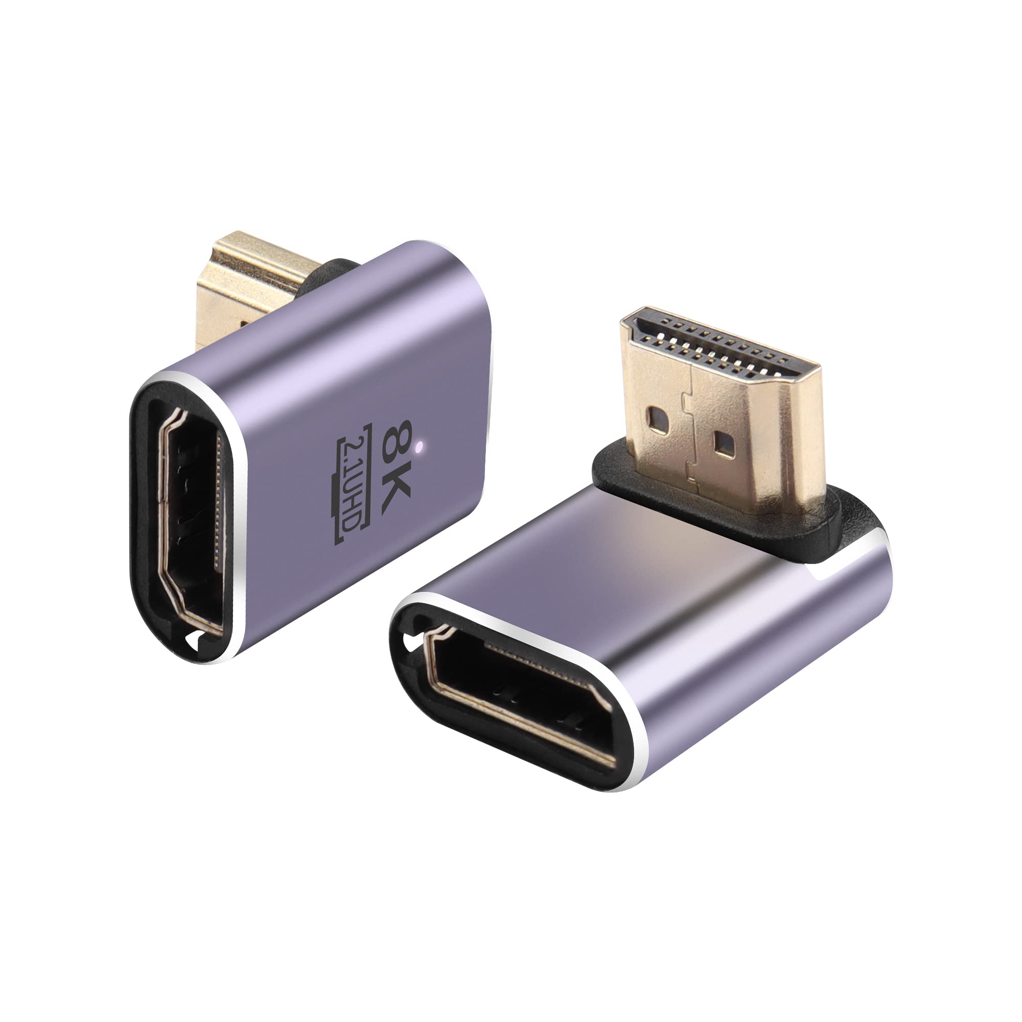 PNGKNYOCN 90 Degree HDMI Adapter 8K，2 Pack Right Angle 48Gbps HDMI 2.1 Male to Female Extender Adapter Support 8K@60Hz, 4K@120Hz, HDR, eARC (Down Bend)