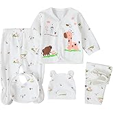 FITFIFTH POD Unisex Baby Clothes 5 Piece Layette Sets Cotton Newborn Clothes Gift Set For 0-3 Months