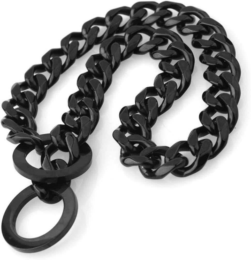 Heavy Duty Black 15mm Curb Cuban Stainless Steel Dog Choke Chain Collar