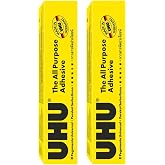 UHU All Purpose Adhesive, Fast, Strong, Crystal-Clear, Adjustable, Permanent, Transparent, 125 ml Tube, Pack of 2