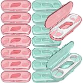 QUALIALL Travel Dental Floss Pick Case, 14 Packs, Green, Pink | Travel Sized holder, Prefilled Dispensers,Thin Ribbon Thread, No Shred,Fit Tight Teeth, Portable Reusable Sealed Container