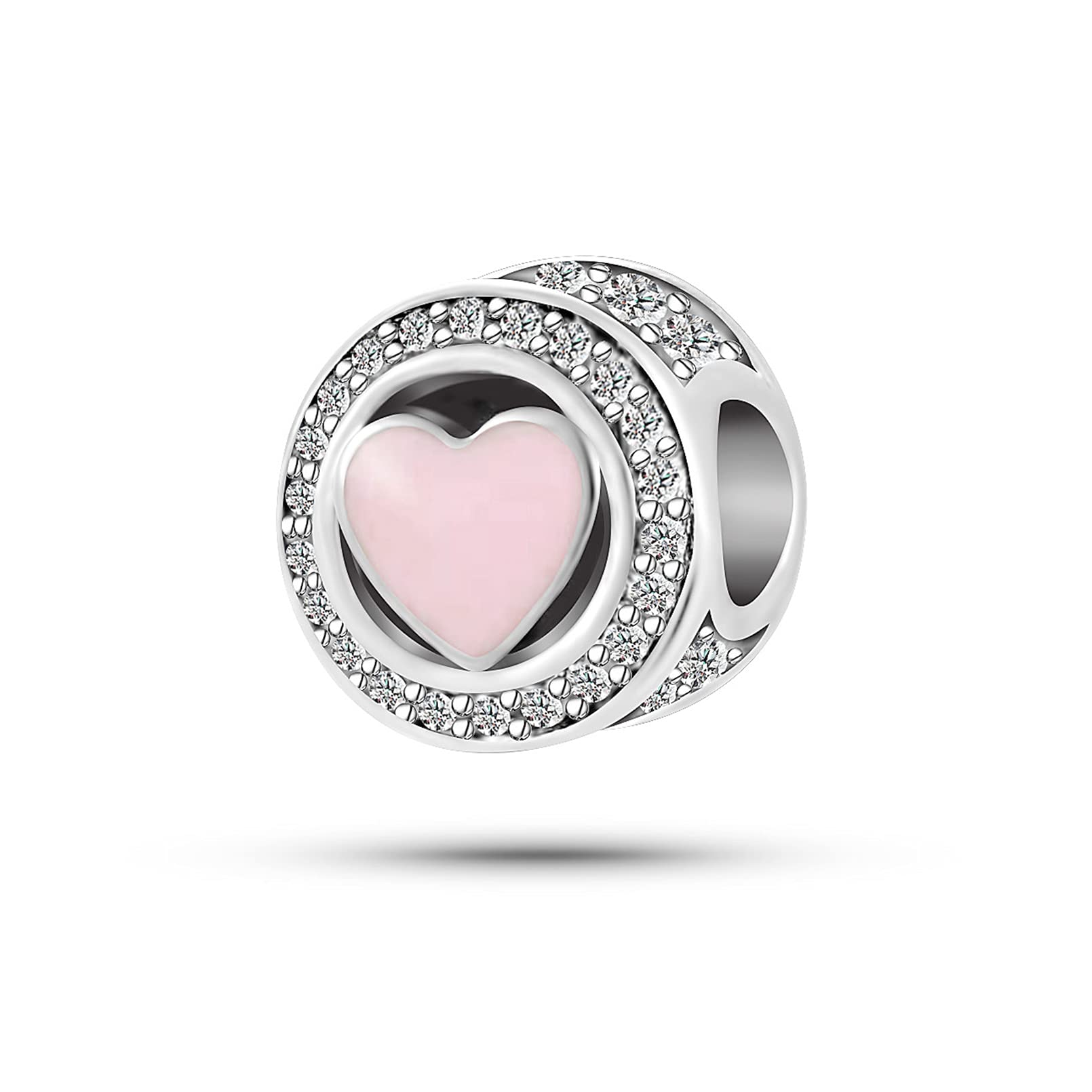 SBI Jewelry Pink Heart Charm for Bracelets Valentine's Mother's Day Anniversary Bead Pendant Gift for Women