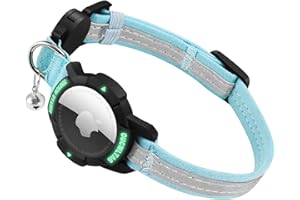 OUCWLTAG AirTag Cat Collar Breakaway, Reflective GPS Cat Collar with Luminous Apple Air Tag Holder, Cat Tracker Collars with Safety Elastic Band for Girl Boy Cats, Kittens and Puppies (8-13 Inch, Blue-upgrade)