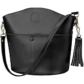 S-ZONE Women Small Cow Split Genuine Leather Crossbody Bucket Bag Shoulder Purse Handbag