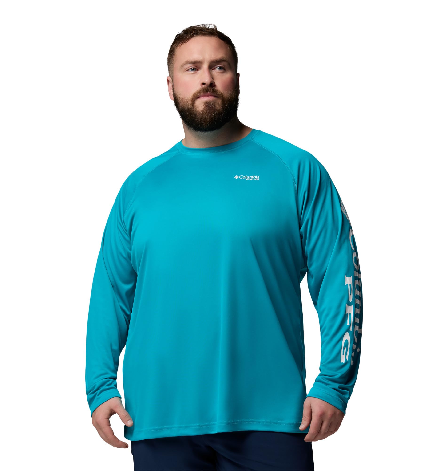 Columbia Men's PFG Terminal Tackle Long Sleeve Fishing Shirt, Ocean Teal/White Logo, Large Tall Image