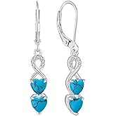 Aprila Turquoise Earrings 925 Sterling Silver Leverback Drop Dangle Earrings 5A Cubic Zirconia Jewelry for Women