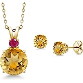 Gem Stone King 18K Yellow Gold Plated Silver Round Yellow Citrine and Red Ruby Pendant and Earrings Jewelry Set For Women (5.22 Cttw, Gemstone Birthstone, with 18 Inch Chain)