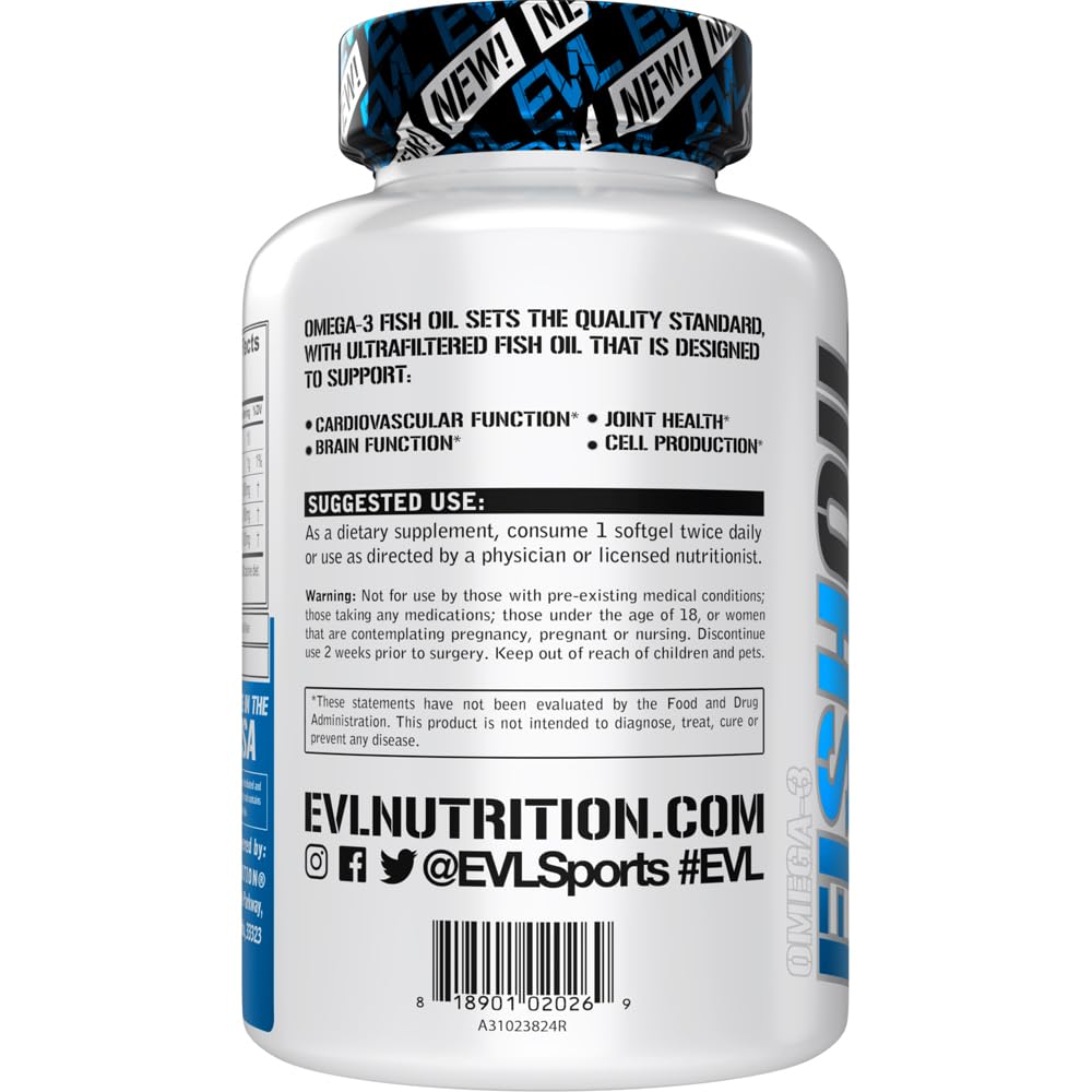 Evlution Nutrition Triple Strength Omega 3 Fish Oil - Burpless Fish Oil EPA DHA Omega 3 Supplement in Easy to Swallow Citrus Flavor Softgels - Enteric Coated Fish Oil Supplement - 120 Count