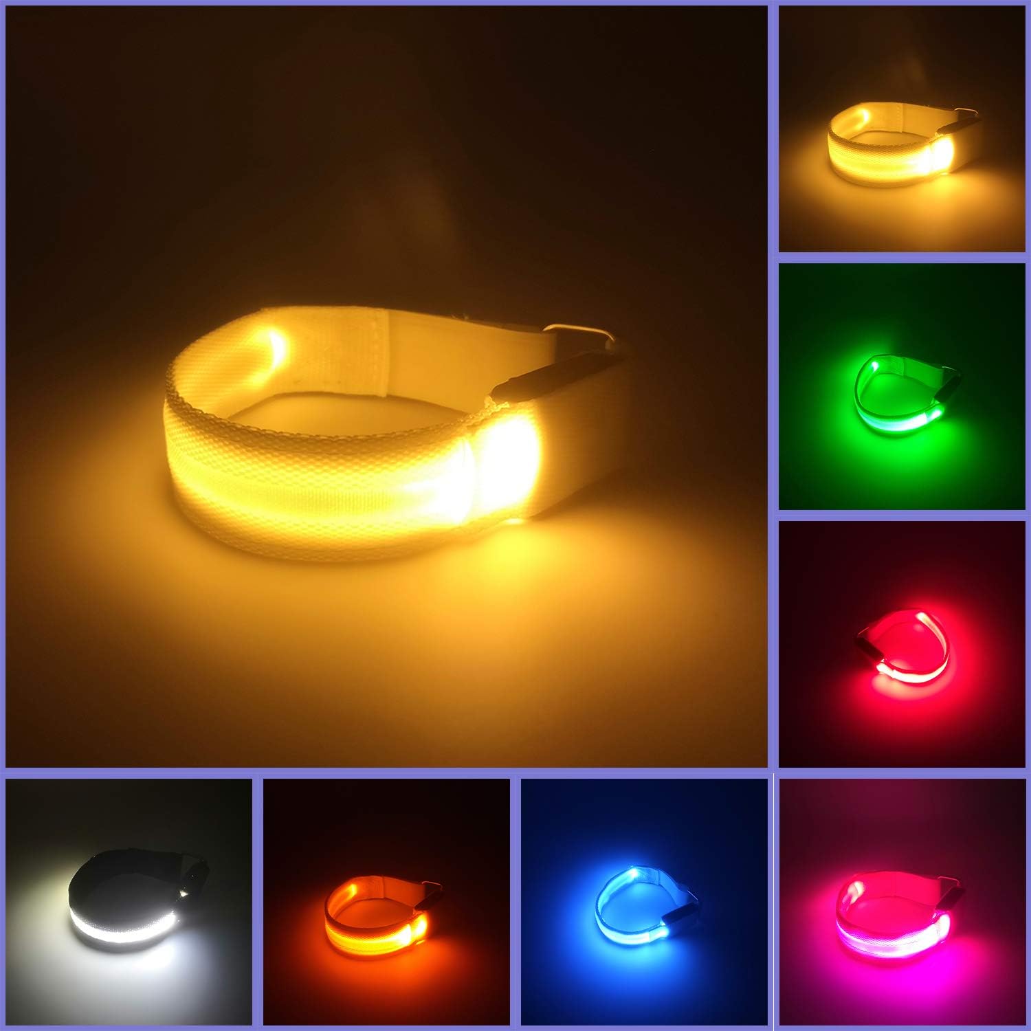 LED Armband for Running Cycling Exercising Glow Light up in Dark Night Running Gear Safety Reflective Sports Event Wristbands with USB Charging Cord (2 Pack Yellow) : Sports & Outdoors