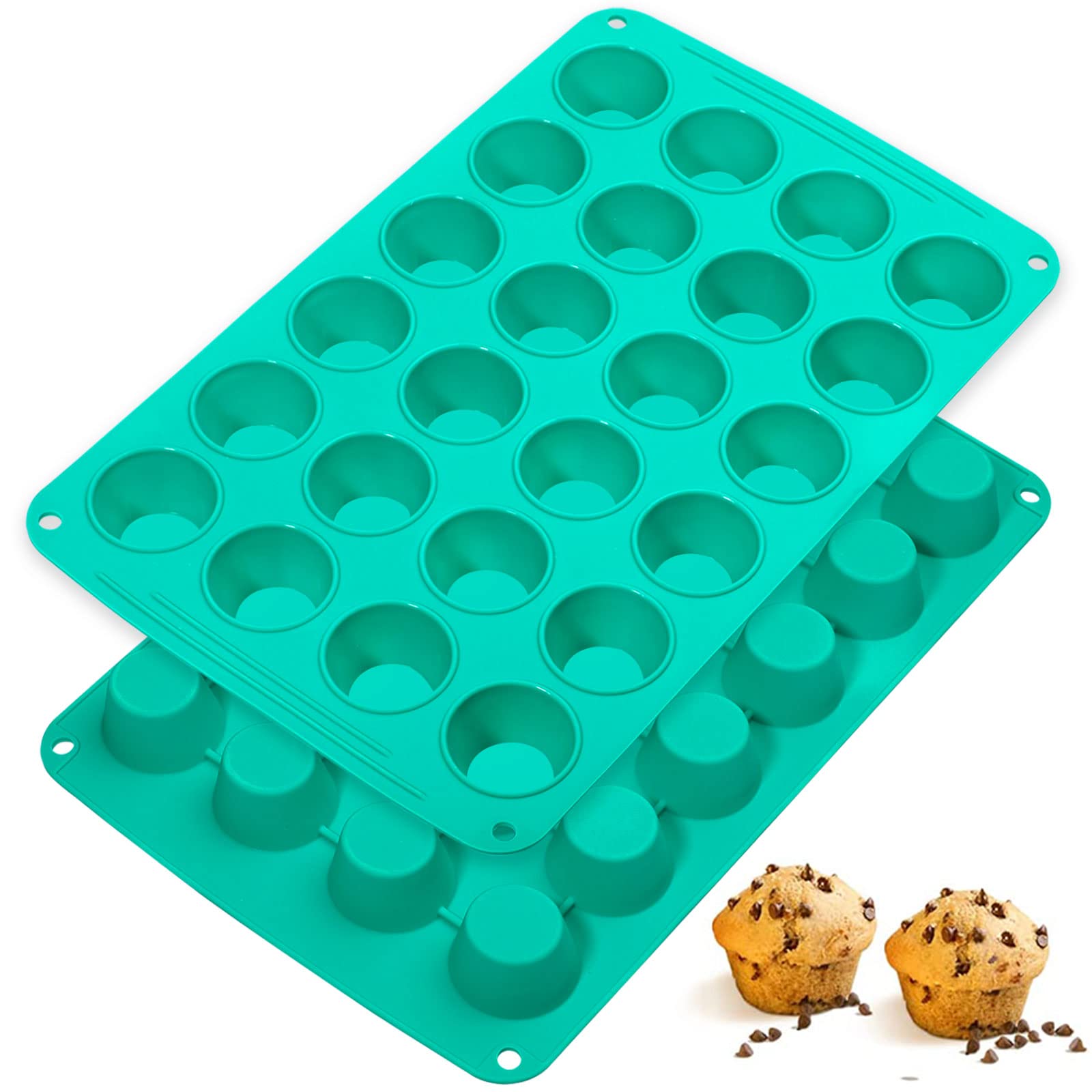 webake Mini Muffin Tray Silicone 2 Pcs 24 Hole 4.8cm Small Muffin Tins Cupcake Cases Reusable Baking Pan for Mini Pie, Cupcakes, Muffins, 35.4 x 22.3 x 2.4 cm
