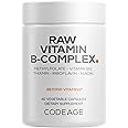 Codeage Raw Vitamin B-Complex Supplement - Essential B Vitamins with Probiotics, Digestive Enzymes, Fruits & Vegetables - 2-Month Supply - Methylfolate - Biotin - Vitamin B12 - Non-GMO - 60 Capsules