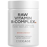 Codeage Raw Vitamin B-Complex Supplement - Essential B Vitamins with Probiotics, Digestive Enzymes, Fruits & Vegetables - 2-Month Supply - Methylfolate - Biotin - Vitamin B12 - Non-GMO - 60 Capsules