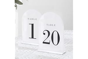 UNIQOOO White Arch Wedding Table Numbers with Stands 1-20, 5x7" Acrylic Signs and Holders, Perfect for Centerpiece, Reception, Decoration, Party, Anniversary, Event