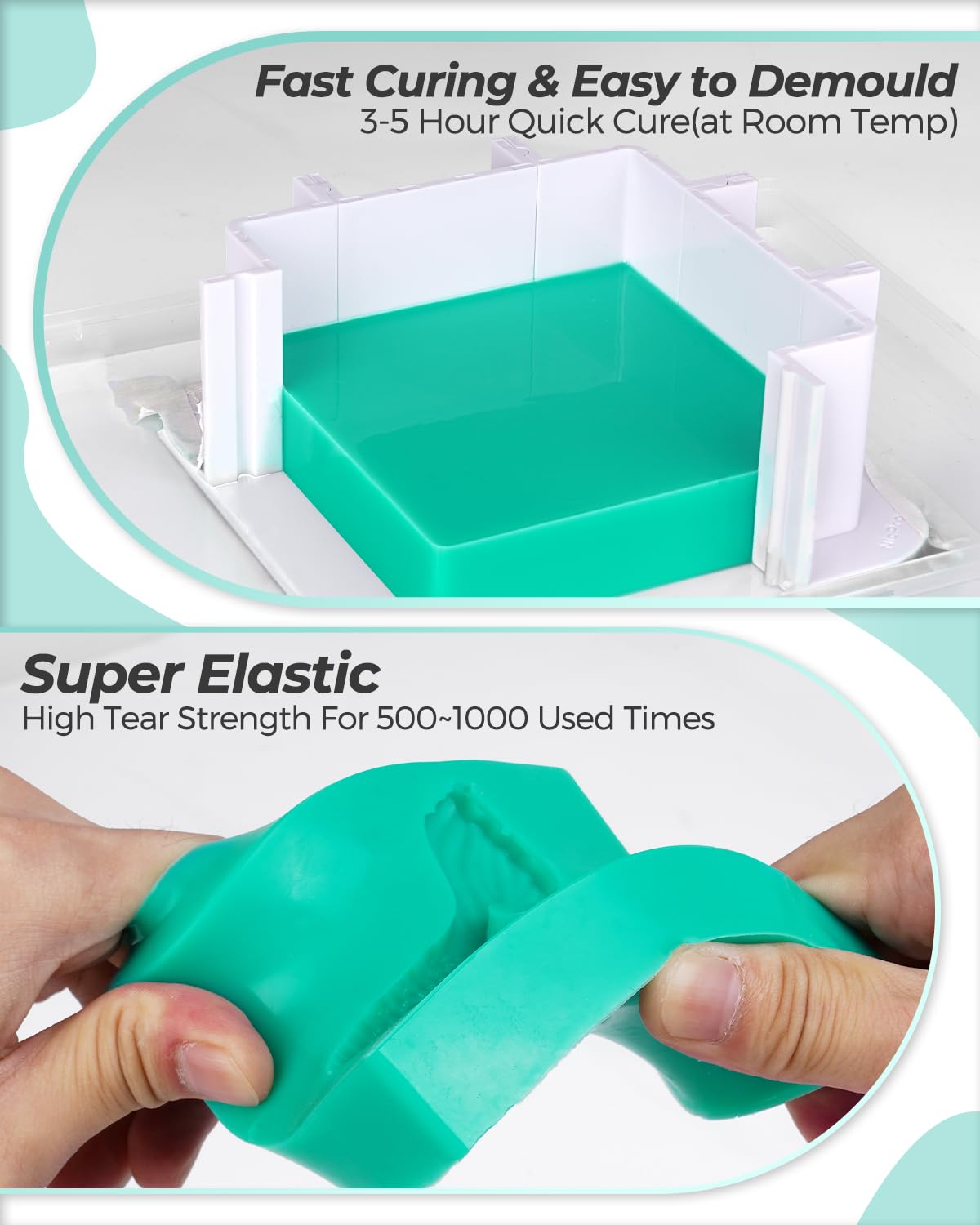 Nicpro 74oz Silicone Mold Making Kit, Liquid Silicone Rubber for Mold Making, Jade Green Flexible & Food Safe Silicone Mold Kit, Mix Ratio 1:1 Casting Silicone for Resin Molds with Mold Housing