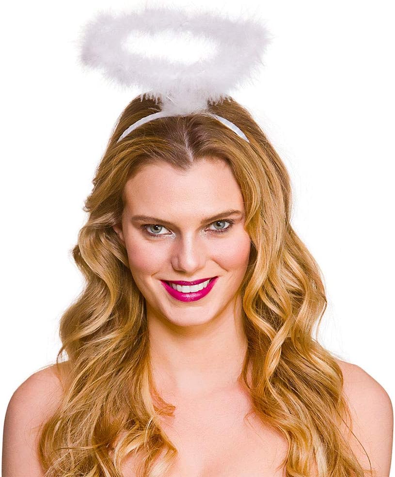 Wicked Costumes Adult Unisex White Feather Halo Headband, Angel Fancy Dress Accessory for Halloween Christmas