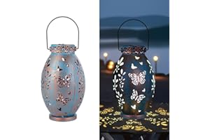 Stargarden 2Pack Outdoor Solar Lanterns, Hollow Out Metal Garden Light Decorative Hanging Solar Lights, Solar Lanterns Outdoor Waterproof for Patio, Lawn, Yard( Blue)