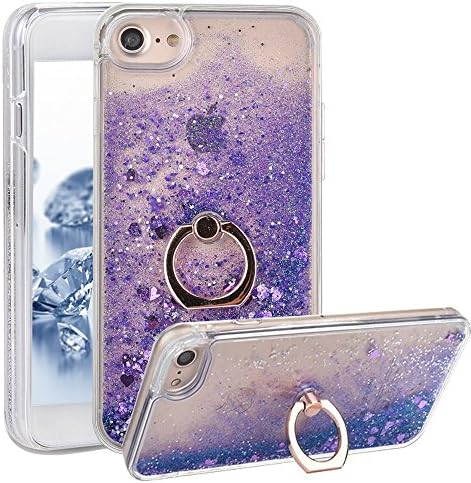 iphone 7Plus 8Plus Case With Ring Liquid - USAcases Finger Ring Stand Holder Kickstand Quicksand Slim Fit Crystal Clear Floating Luxury Glitter Sparkle Diamond for iPhone 7plus/8plus (Love Purple)