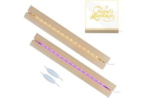 BIGKING 2 Pcs 11.81 Inch Wooden LED Light Display Pedestal, Wooden Rectangle LED Lights Display Base for Acrylic and Plexiglass,Night LED Light Lamp Base with USB Switch (7 Color)