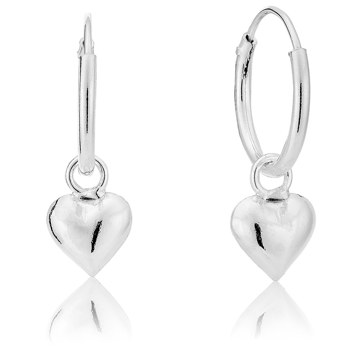 925 Sterling Silver Hoop Earrings with Heart Charm - Small Silver Puffed Heart - Dangle Earrings for Women and Girls - Hypoallergenic Earrings Gift, Lightweight and Polished Finish - Trendy Jewellery