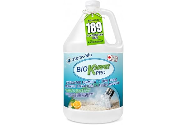 atoms-Bio BIO KARPET PRO Carpet & Upholstery Cleaner Concentrate 3.78 L (1 Gallon) – Extractor Formula, Low Foam, pH Neutral