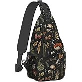 Jencoleekim Vintage Mushrooms Floral Leaf Sling Backpack Crossbody Sling Bag Casual Chest Bags Travel Hiking Daypack Shoulder Bag for Women Men