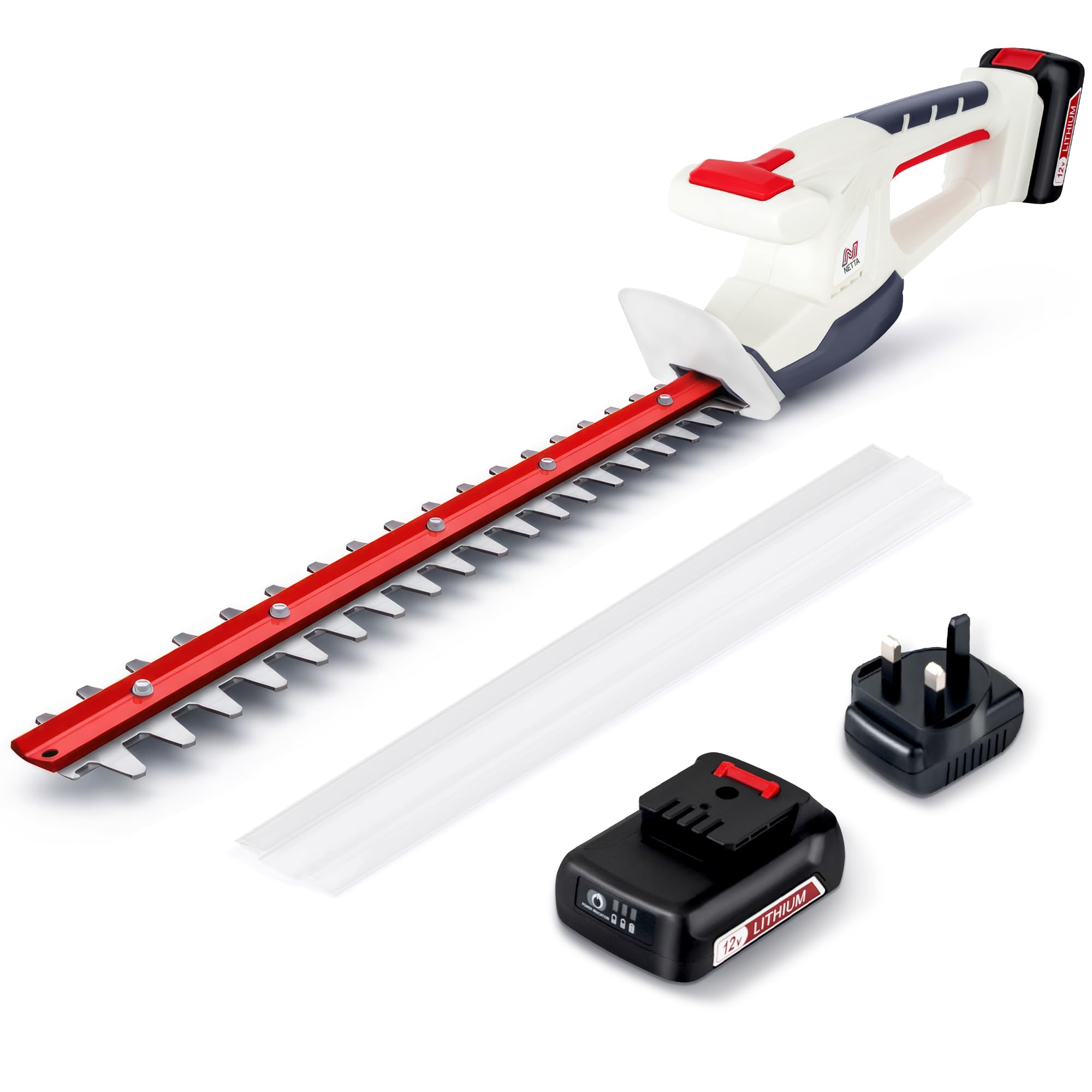 NETTA Cordless Hedge Trimmer & Tree Trimmer - Ultra-Light 2kg, Lithium-Ion Battery & Charger Included – 450mm Laser Blade Electric Trimmer - 16mm Tooth Opening Electric Cutter for Bushes & Branches