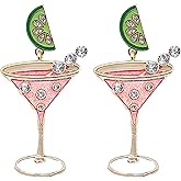 QIAOLEHUI Martini Earrings for Women Watermelon Wine Glass Sparkly Crystal Wine Bottle Dangle Earrings Rhinestone Jewelry Christmas