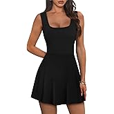 NIASHOT Women's Athletic Dress Mini U Neck Sleeveless Built in Shorts with Pockets Tennis Golf Graduation