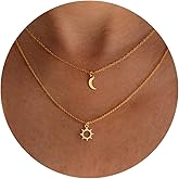 PRTGL Dainty Gold Necklace: 14k Gold Plated Dianty Boots Bow Sun Moon Horse Evil Eye Conch Seahorse Necklace for Women 16.5"+2"