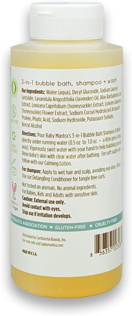 Baby Mantra 3-in-1 Bubble Bath, Shampoo and Body Wash made with Natural, Hypoallergenic, & EWG Verified Ingredients for Infants, Toddlers, and Kids with Sensitive Skin, 12 Fluid Ounces: Health & Personal Care