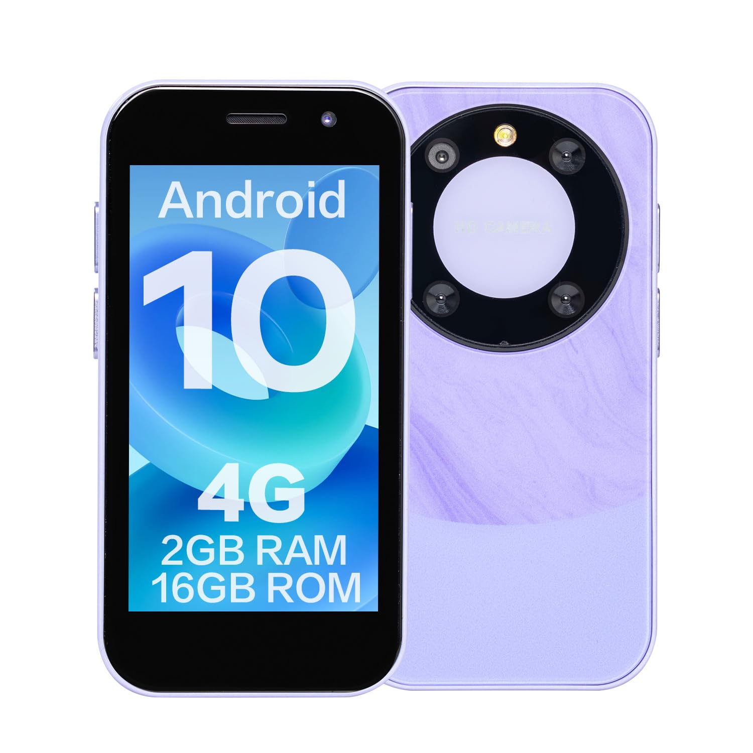 ZOKOE P60pro Mini Handy Smartphone für Kinder 3-Zoll-Bildschirm 2000 mAh 2GB RAM 16GB ROM 2.0+5.0MP Gesicht entsperren 4G kein Vertrag Telefon(Purple)