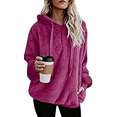 ReachMe Womens Oversized Sherpa Pullover Hoodie with Pockets Fuzzy Fleece Sweatshirt Plaid Fluffy Jacket Coat