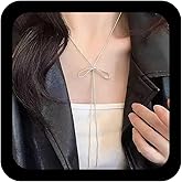 Jugielu Vintage Long Bow Drop Lariat Necklace Hollow Bowknot Pendant Y Necklace Silver Adjustable Sliding Snake Chain Necklaces Minimalist Teardrop Ribbon Bow Long Necklaces Jewelry for Women