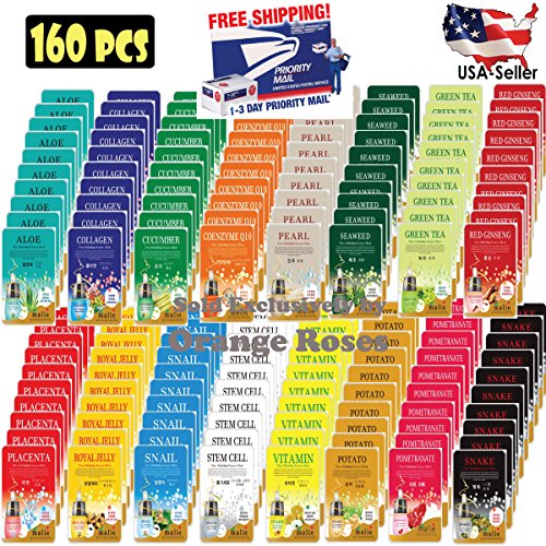 160 pcs Ultra Hydrating Essence Mask, Korean Essence Facial Mask Sheet ( 10 x 16 Types), 20 Minute Facial Skincare…