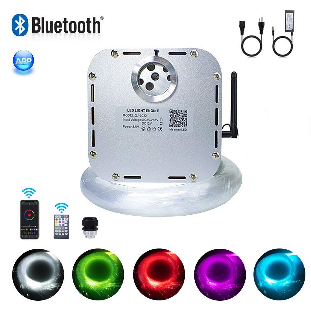 Kingmaled 32W Twinkle APP Control Fiber Optic Star Ceiling Light Kit for Home and Media Movie Room Decor, Music Activated RGBW Light Engine+ Remote Control+Mixed Cable 800pcs 4m of (0.75+1+1.5mm)