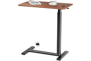 Noliven Medical Overbed Table with Wheels, 27x15” Pneumatic Height Adjustable Hospital Bed Table, Laptop Desk, Bed Trays for 