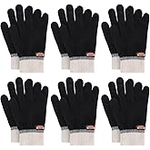 GOHI 6 Pairs of Kids Gloves Boys Winter Gloves Stretchy Full Fingers Knitted Gloves Wool Fleece Lined Mittens