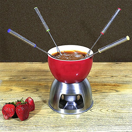 GuDoQi Stainless Steel Fondue Fork Fruit Chocolate Fountain Cheese Forks with Heat Resistant Handle Set of 12 (Random Color) - Thumbnail 3