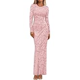 BTFBM Wedding Guest Dresses for Women 2026 Spring Elegant Floral Lace Ruched Long Sleeve Bodycon Cocktail Party Maxi Dress