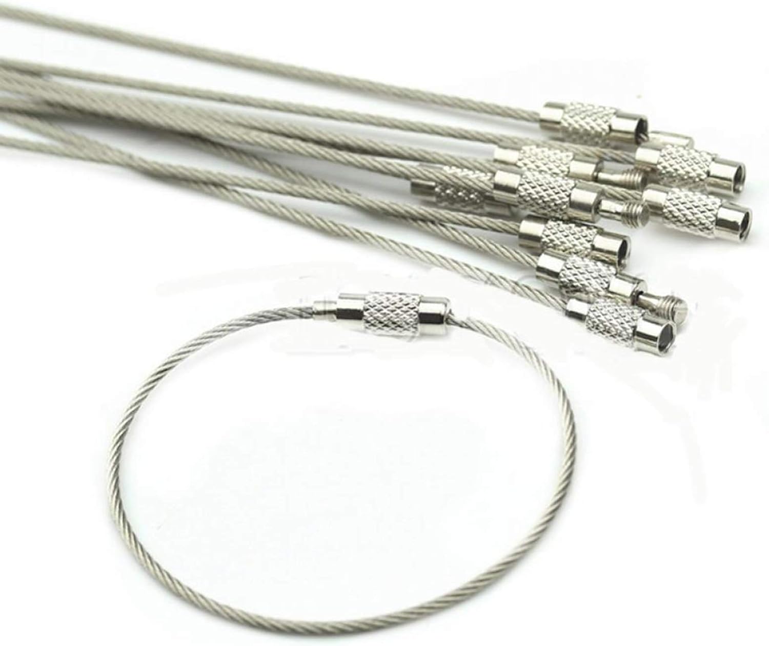 50 Pieces Stainless Steel Wire Key Ring Silver