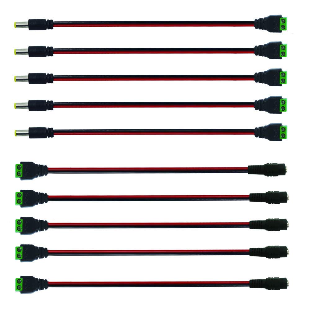 senvenelec 5.5 X 2.1 mm DC connector, extension cable, 12 V DC power connector adapter for CCTV camera, audio, LED strips -10 pieces.