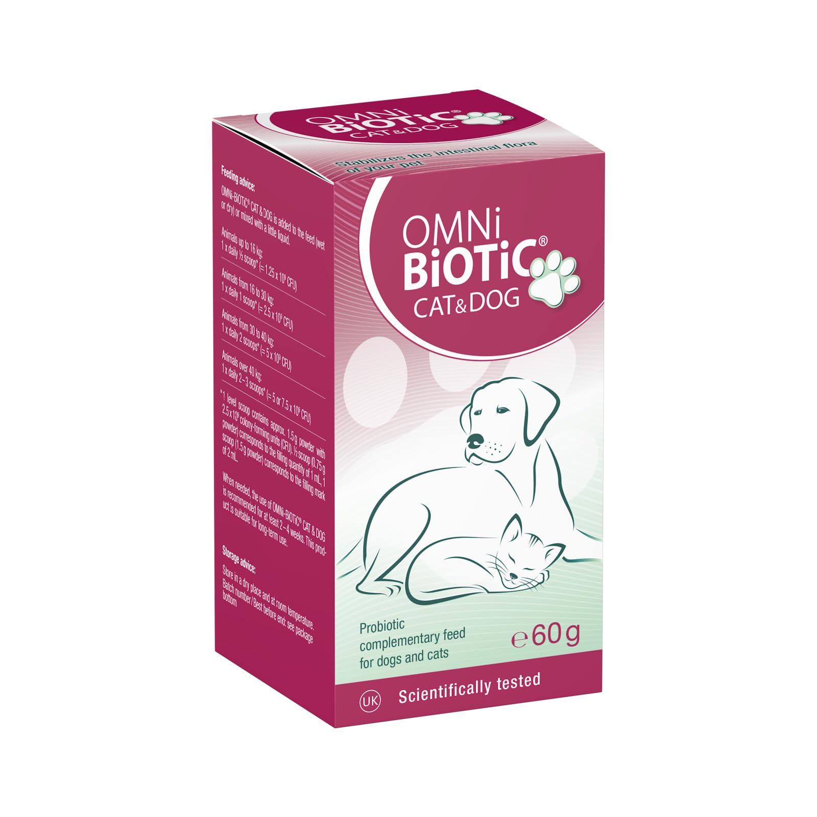 OMNi BiOTiC CAT & DOG | Probiotic for Cats & Dogs with Digestive Problems | Easy to Use with Wet or Dry Food | Suitable for Cats and Dogs of all Ages | Probiotic Powder | 60 g