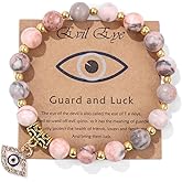 Evil Eye Bracelet for Women, Protection Bracelet for Blessing, Pink Zebra Healing Natural Stone Beads Good Luck Bracelet, Mal De Ojo Bracelet, Good Luck Evil Eye Bracelets for Women Amulet Jewelry