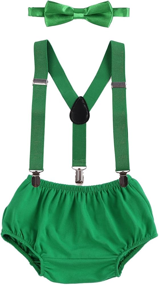 FYMNSI Baby Boy Cake Smash Outfit Newborn Infant Toddler Kids 1st / 2nd Birthday Party Photo Shoot Gentleman Set Adjustable Y-back Suspenders Braces Bow Tie Diaper Cover Shorts Pants 3pcs Light Green