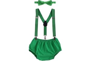 IBTOM CASTLE Baby Boys Cake Smash Outfit First Birthday Bloomers Bowtie Suspenders Clothes set