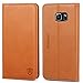 SHIELDON Vintage Slim Leather Flip Card Slots Stand Case for Samsung Galaxy Note 5, Tan Brown